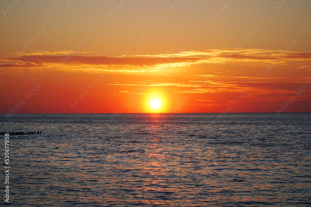 Beautiful orange sunset on the sea