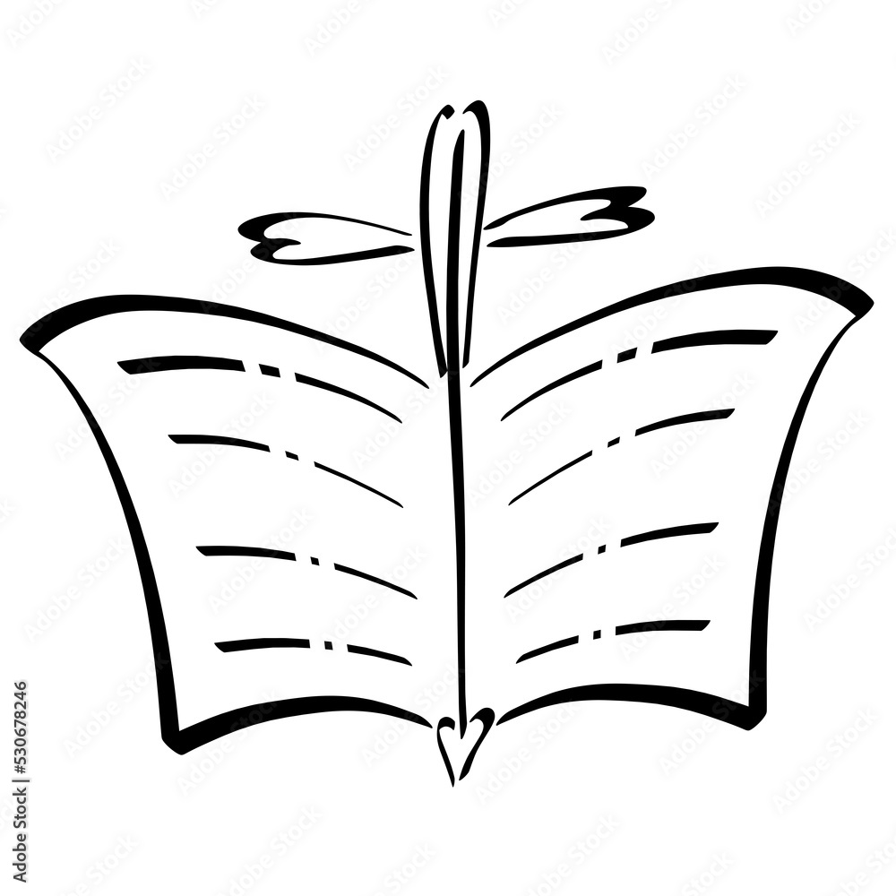open bible with cross in the form of an arrow with hearts, black abstract pattern on a white background open bible with cross in the form of an arrow with hearts, black abstract pattern on a white background