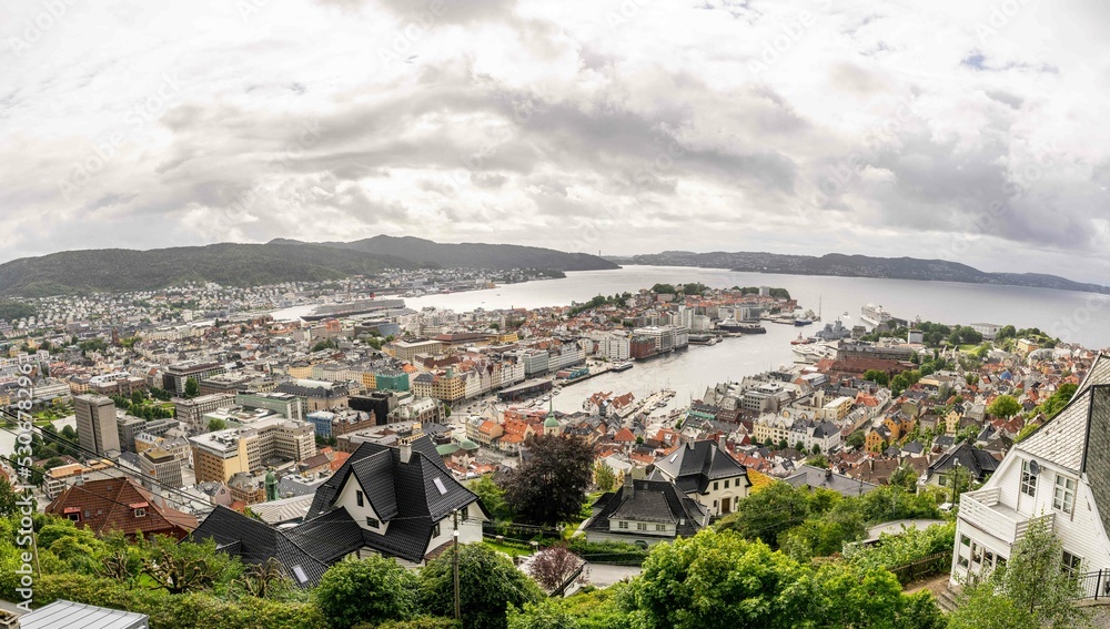 Panorama de la ville de Bergen en Norvège vue d'en haut