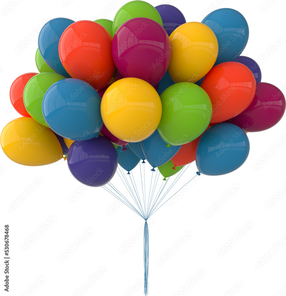 3d render illustration of realistic colorful balloons on transparent ...