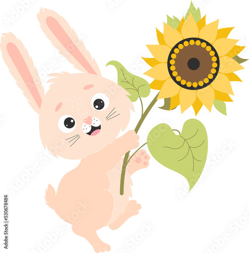Cute bunny and sunflower