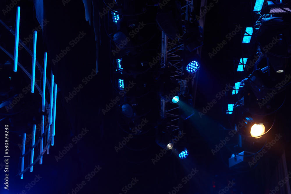 Spot light in the modern television studio on ceiling. Studio lights