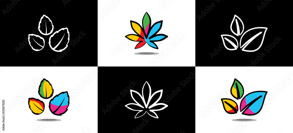 Hand drawn colorful style leaf icon vector illustration logo design