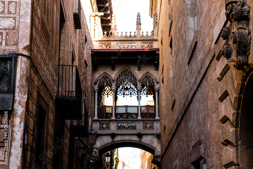 Pont del Bisbe, a bridge in the gothic quarter of Barcelona photo