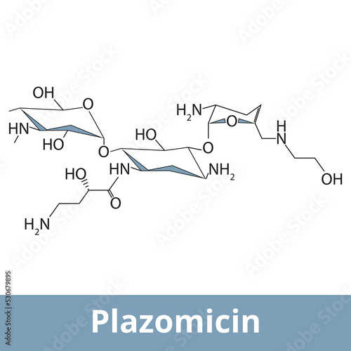 Plazomicin. Aminoglycoside antibiotic used to treat complicated urinary tract infections, is given by injection into a vein. Chemical structure.