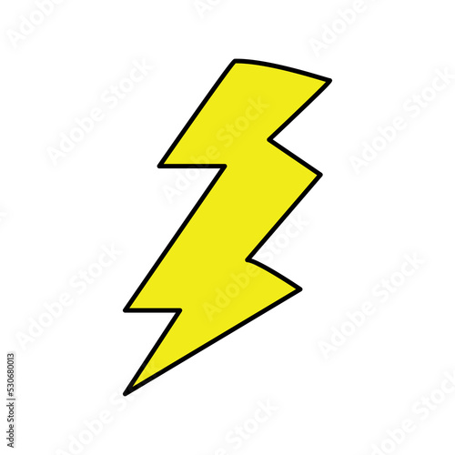 Yellow flash lightning icon with outline. Vector illustration on isolated background.
