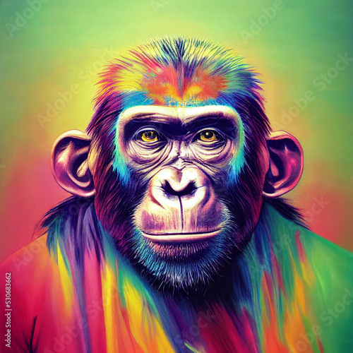 a 3d Illustration of colorful a ape face