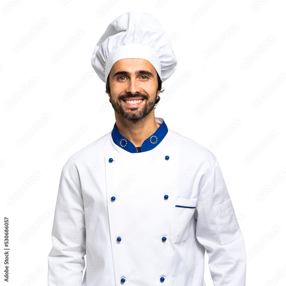 Cheerful chef isolated on white Cheerful chef isolated on white