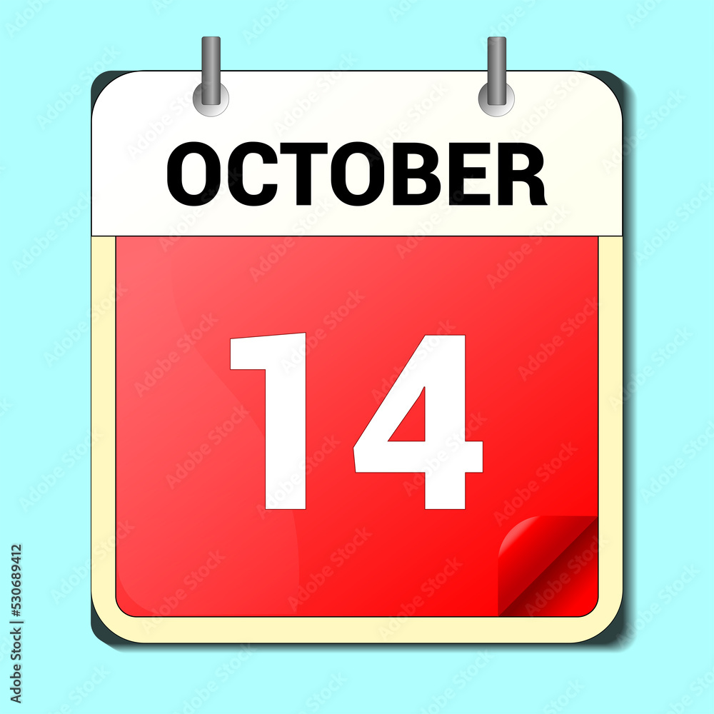 Fototapeta premium Calendar day - 14 october vector illustration flat style.