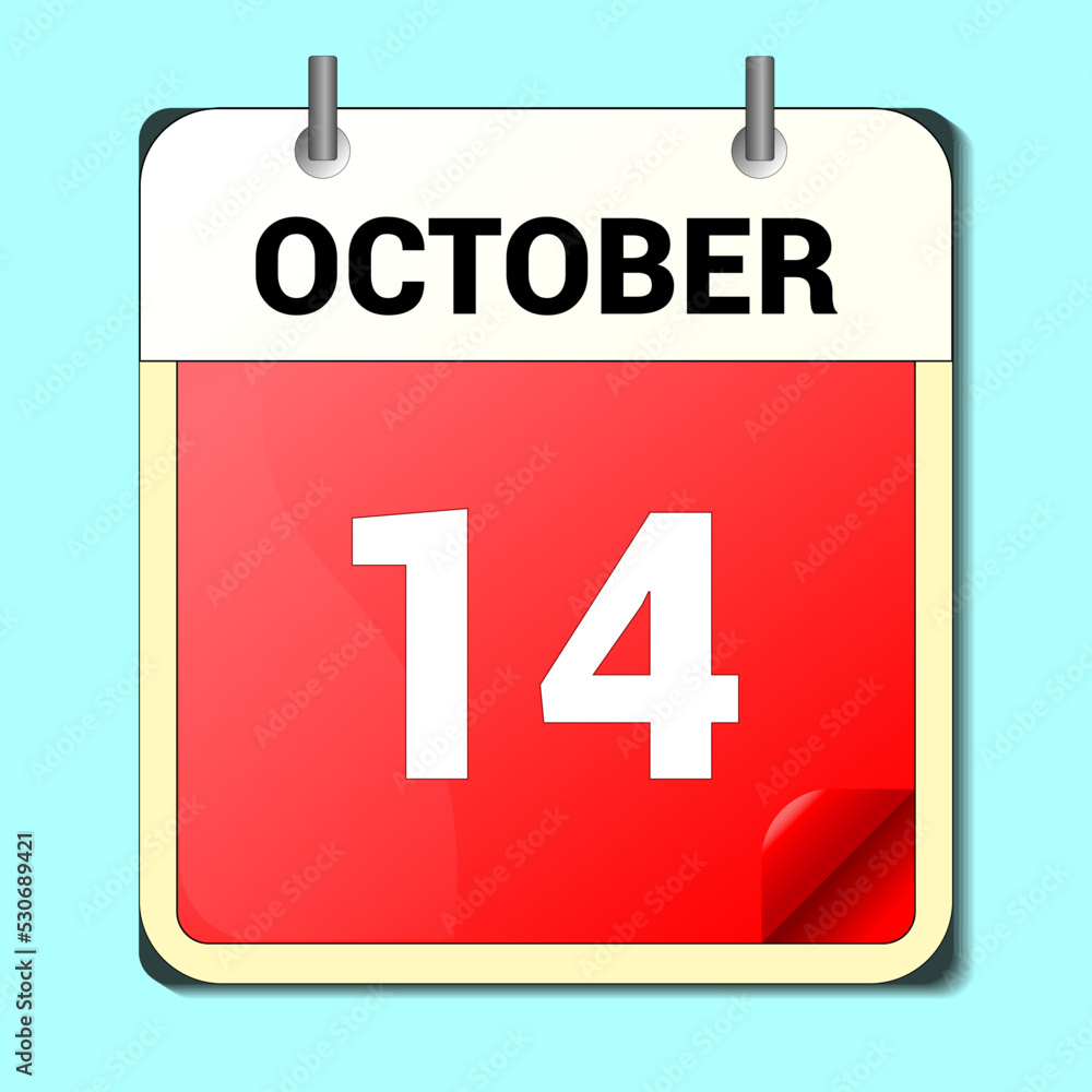 Calendar day - 14 october vector illustration flat style. Calendar day - 14 october vector illustration flat style.
