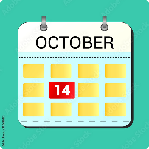 Calendar day - 14 october vector illustration flat style.