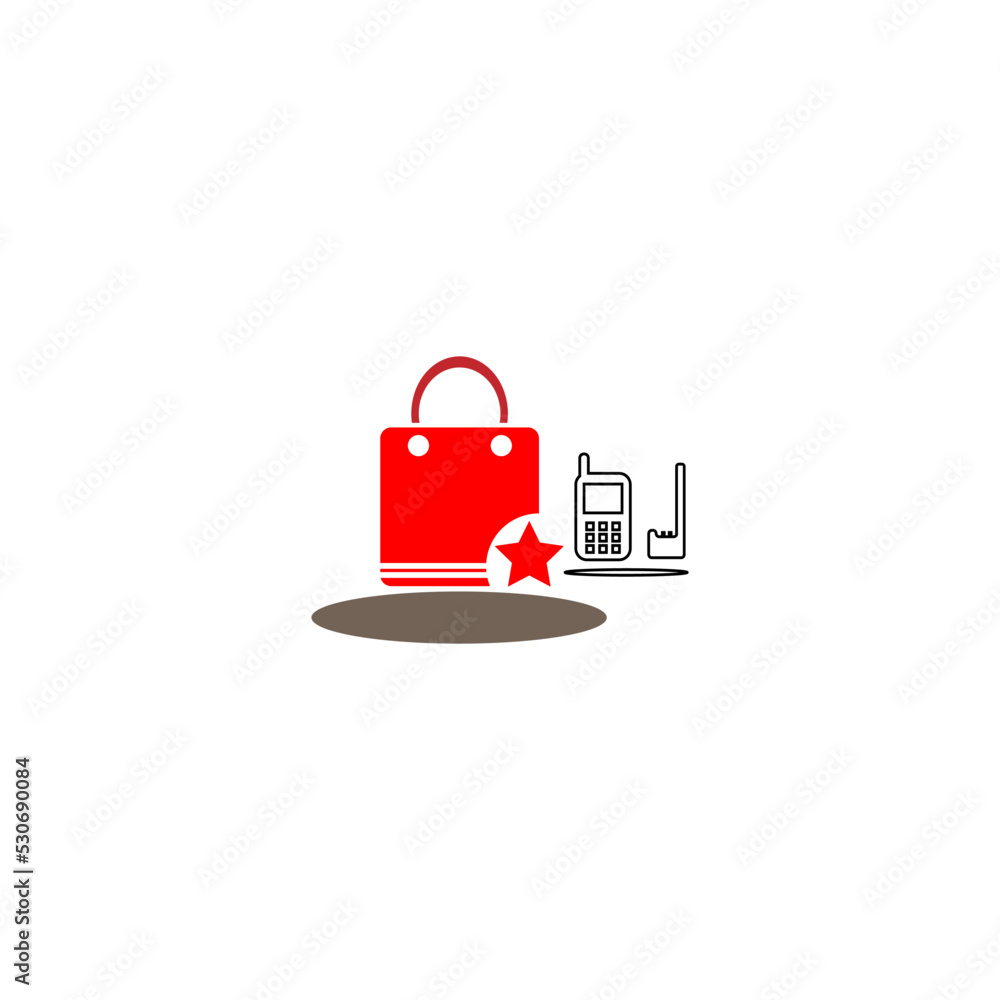 Fototapeta premium shopping phone vector icon illustration bag graduation hat drawing