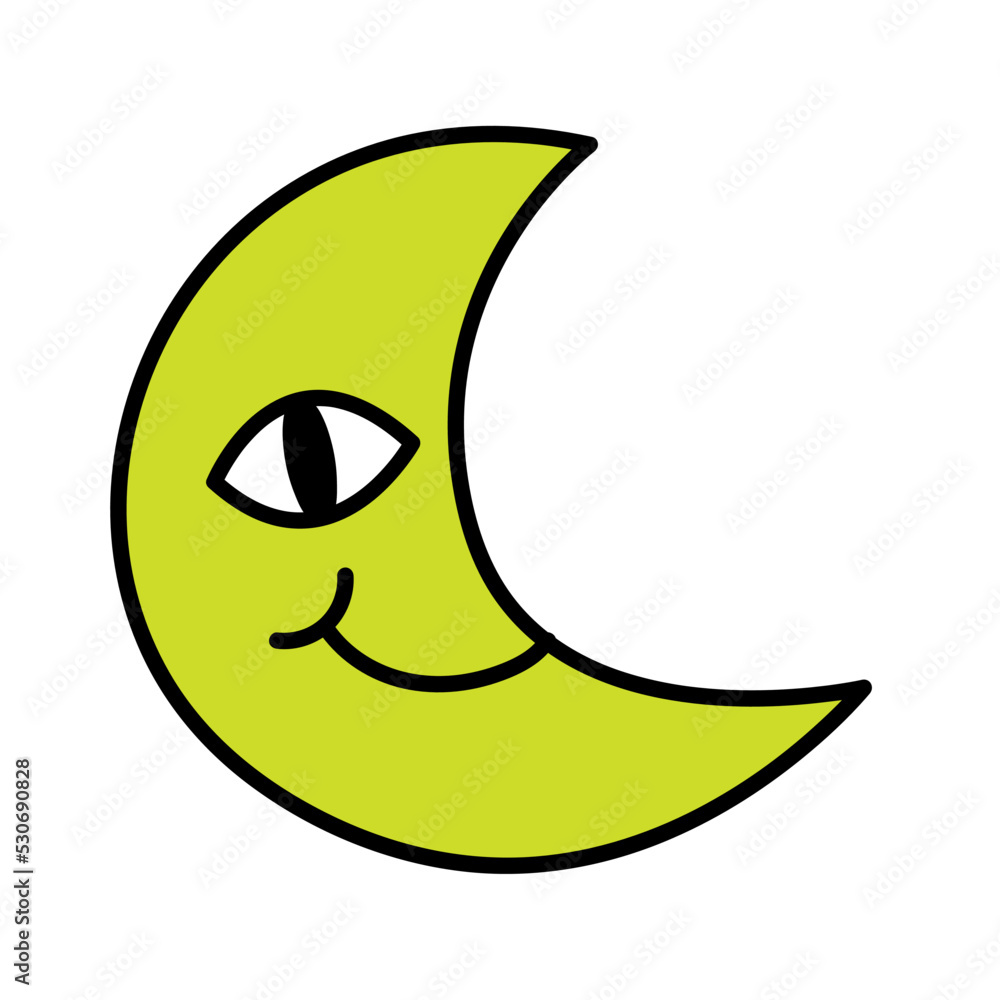 Obraz premium Isolated cute happy moon groovy emote icon Vector