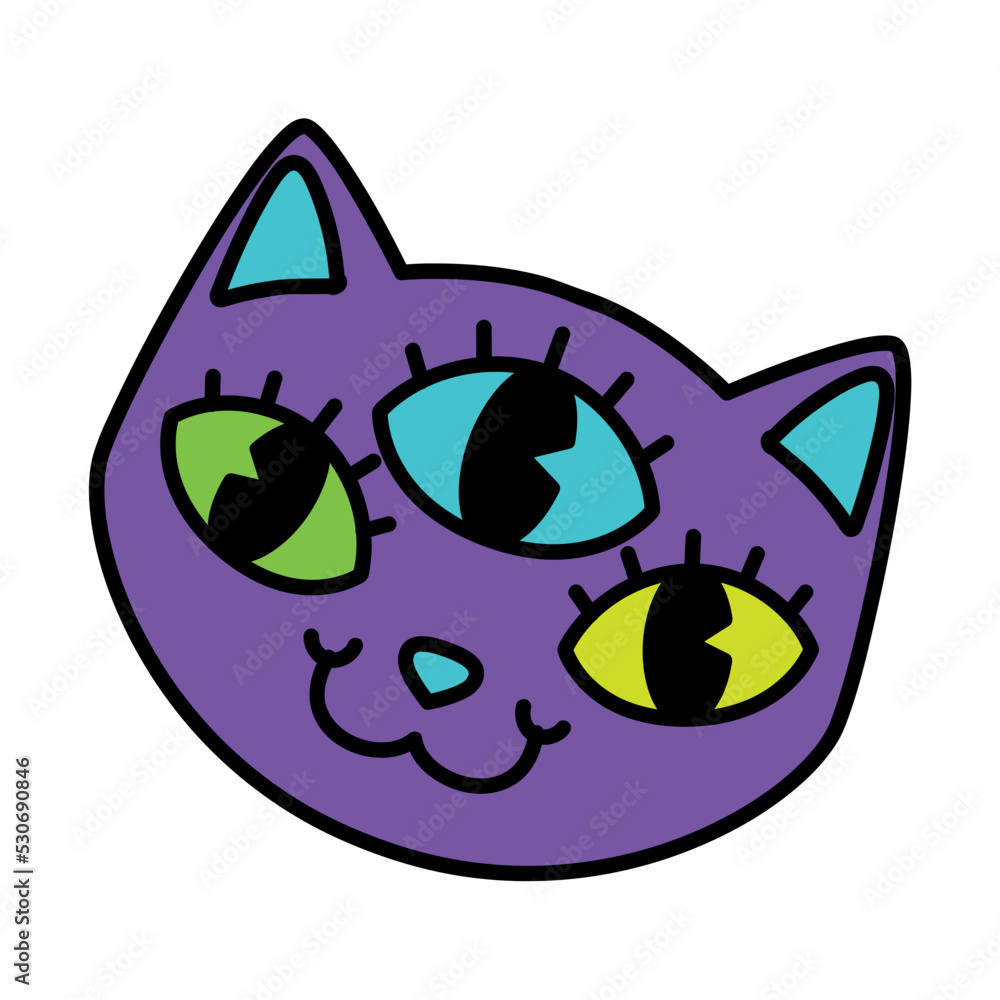 Isolated cute happy cat groovy animal emote icon Vector Isolated cute happy cat groovy animal emote icon Vector