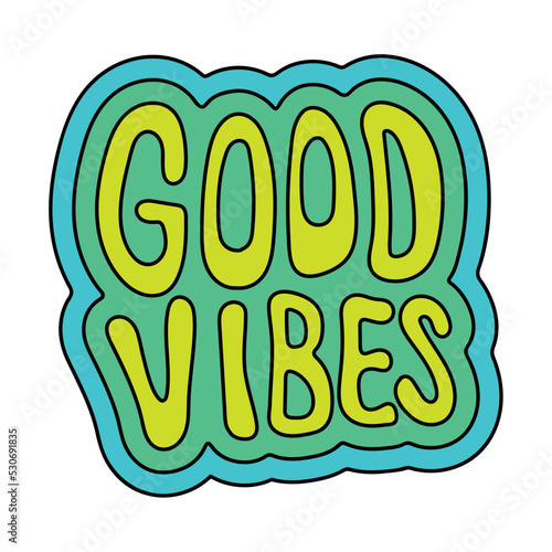 Isolated colored 60s groovy good vibes text Vector