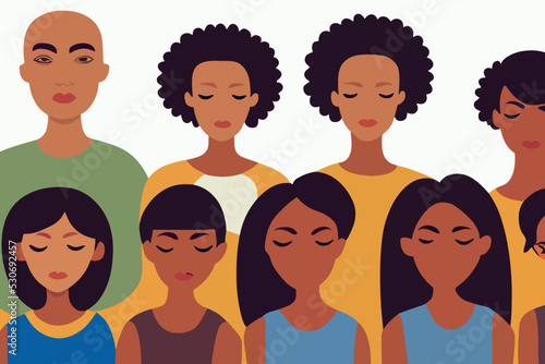 Family illustration of woman multiracial affiliation