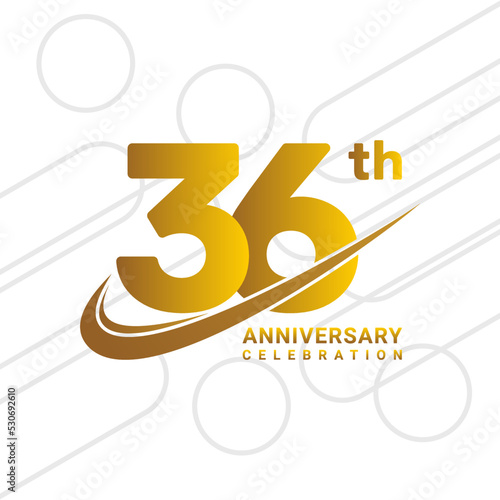 36th anniversary celebration, golden anniversary celebration logo type isolated on white background, vector illustration