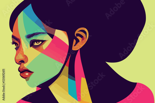 Illustration containing colors and faces of different races in defense of human rights, poster, postcard. Vector image of people of different skin color and ethnicity together. Freedom, independence, 