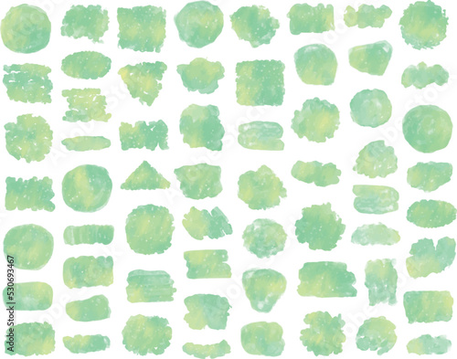 set of different brush shapes with green pastel colors