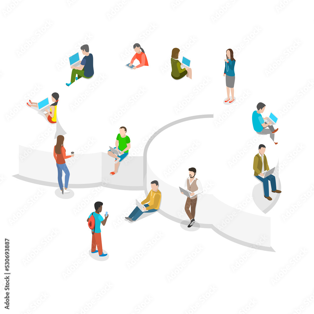 Online chatting flat isometric concept. Online chatting flat isometric concept.