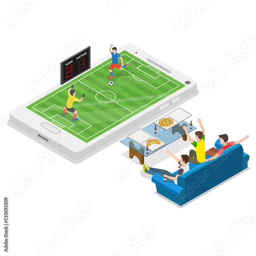 Online football flat isometric  concept photo