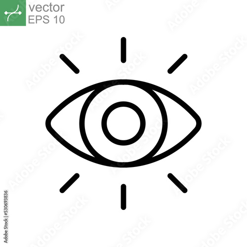 Eye vector icon line. eyeball for vision sign. Lens bright, visibility, vision, eye sight. optic clinic symbol. Modern style web page template. Vector illustration design on white background EPS 10