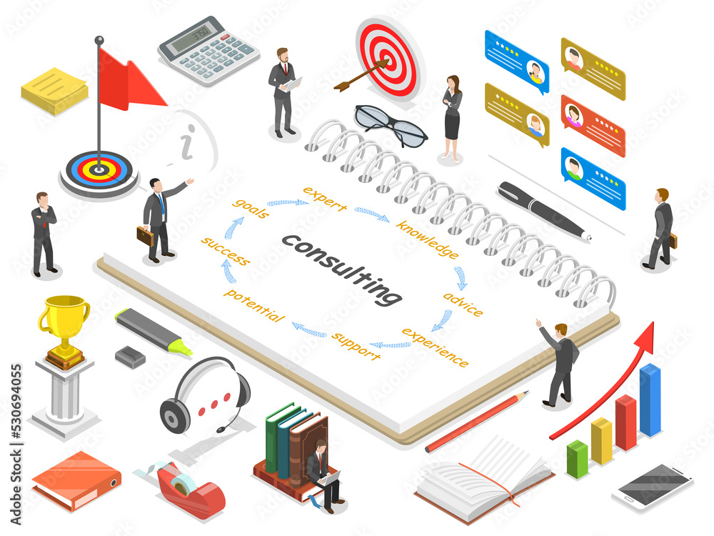 Consulting flat isometric concept. Consulting flat isometric concept.