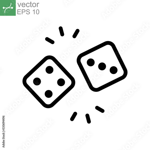 Dice cube line, gamble or gambling for casino equipment. two dices icon for fortune game player. Modern style in two dimension vector illustration. Design on white background. EPS 10