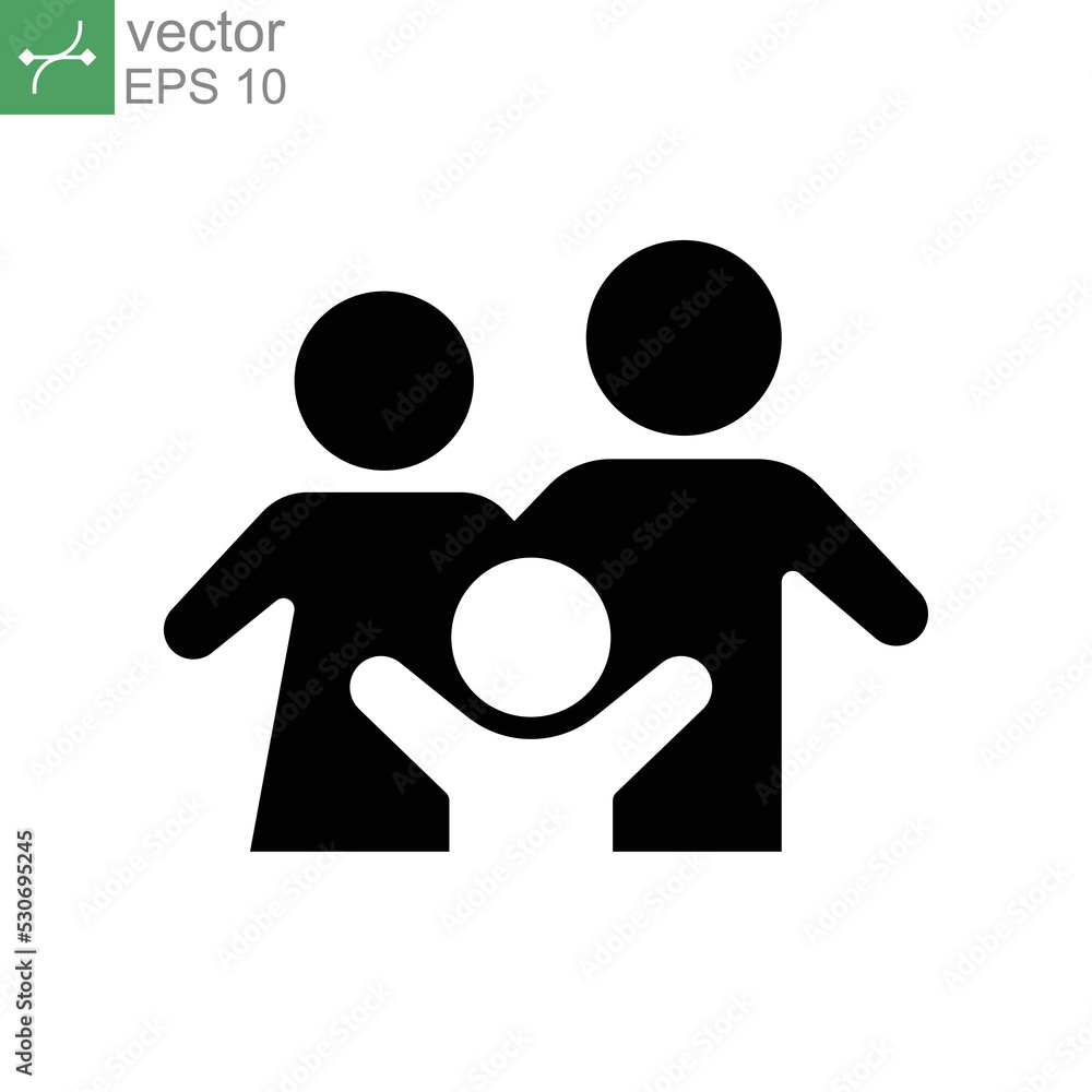Parents and child silhouette for family icon solid in trendy style. Happy  little family for insurance symbol with mother, father, and son sign. Vector  illustration. Design on white background. EPS 10 Stock-Vektorgrafik