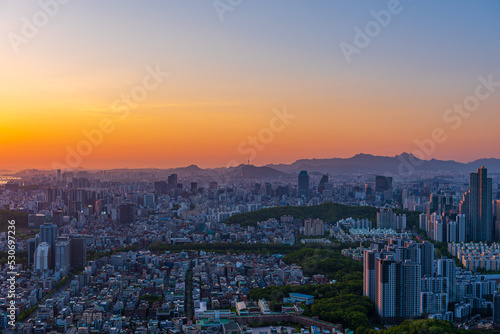 Seoul south korea landscape and sunset sky