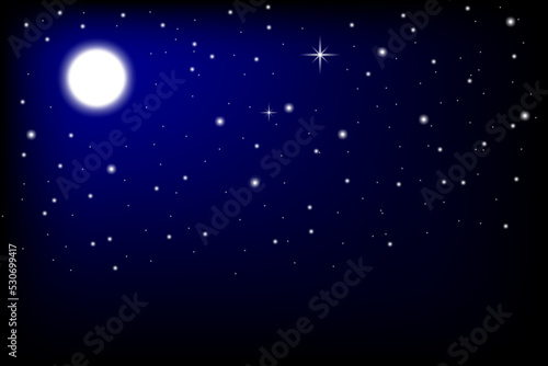 Stars moon dark sky. Fantasy realistic stars moon dark sky. Space background. Vector illustration. Stock image.