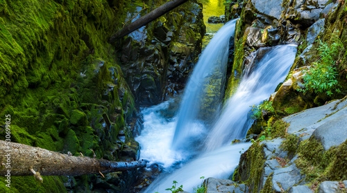 amazing triple falls in Sol Duc trail in the rain forest of Olympic National Park in Washington.