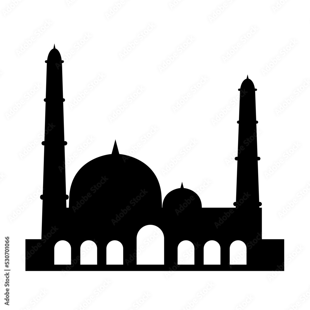 mosque with high minaret silhouette