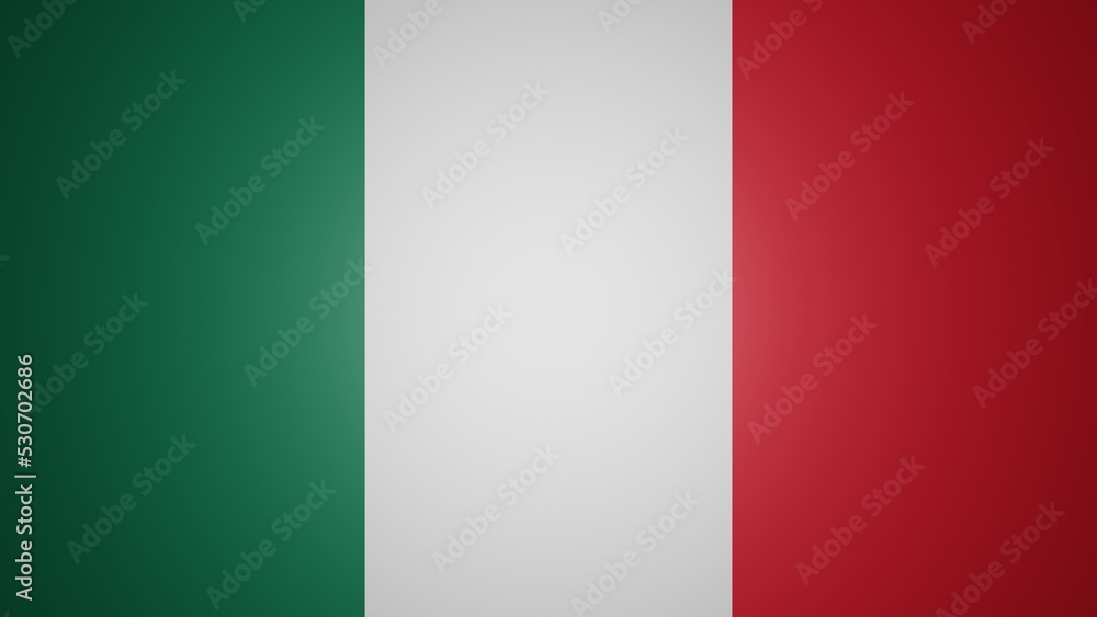 3D rendering. Illustration of a tricolor flag. Green, white and red bars. Italian flag.