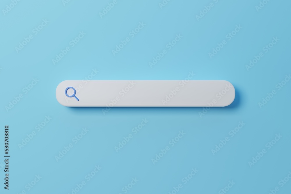 3D rendering search bar on blue background. Mock up search engine website 3D rendering search bar on blue background. Mock up search engine website