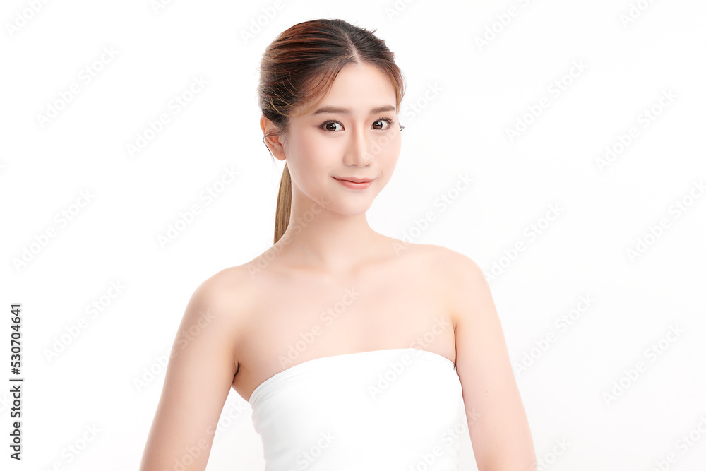 Beautiful young asian woman with clean fresh skin on white background, Face care, Facial treatment, Cosmetology, beauty and spa, Asian women portrait.
