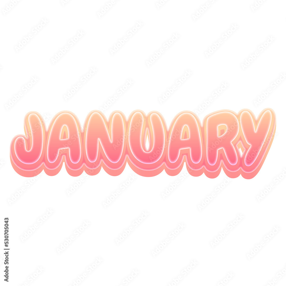 January Cute 3D Text Pastel Color