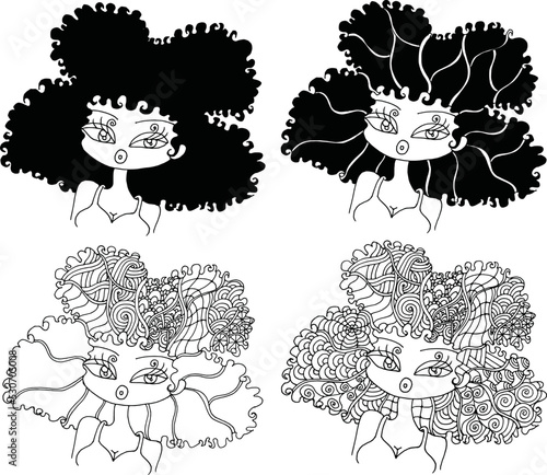 Black and white beauty hair mandala pattern design vector drawing
