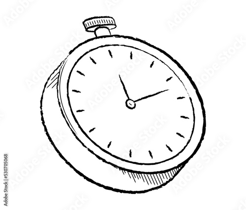 Hand drawn board game element. Icon with sketch of stopwatch for playing chess. Entertainment or hobby. Design element for social media and print. Cartoon flat vector illustration in doodle style