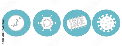The types of vaccines (Viral vector, mRNA, Protein subunit and Inactivated virus) for immunizing to pathogen such as COVID-19 and other. The picture represented blue and white icon concept.