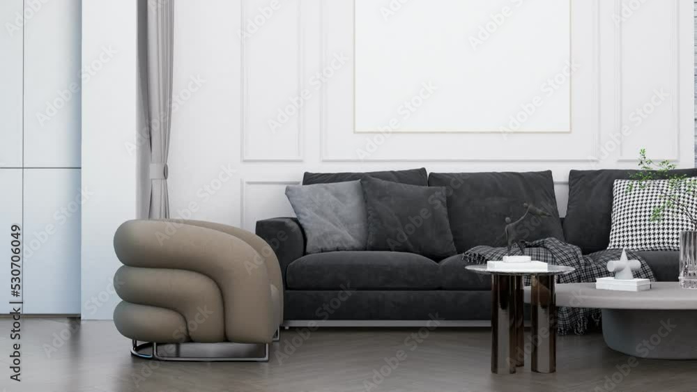 Modern interior design of furniture and fixture for living room with ...