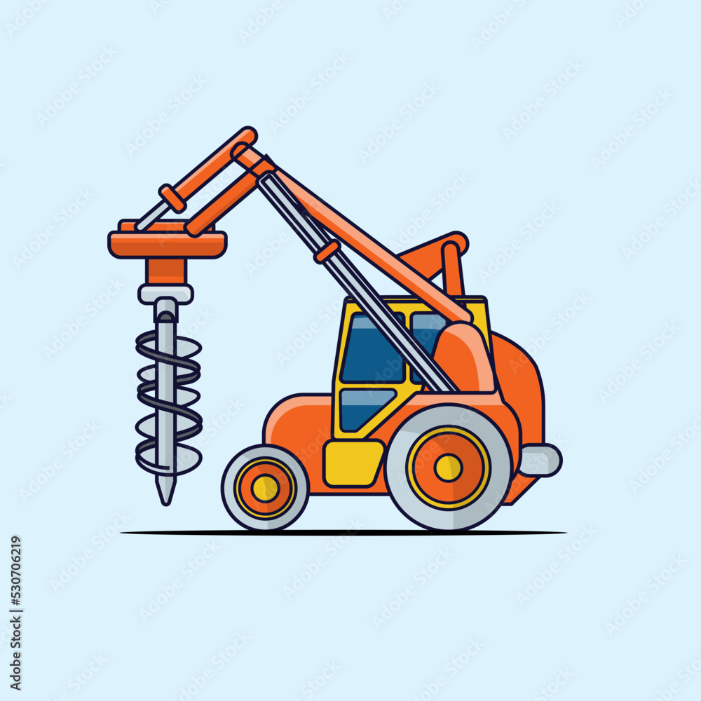 Naklejka premium Flat design Tractor, excavator collection vehicle cartoon. building transportation isolated