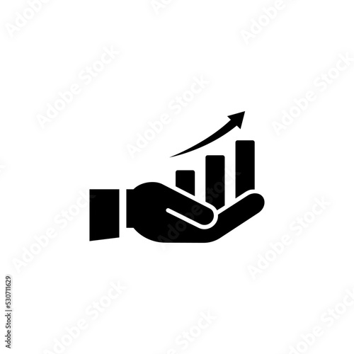 Icono de estadísticas de crecimiento. Concepto de empresa, ventas, negocio, economía. Barras de crecimiento en la mano. Ilustración vectorial