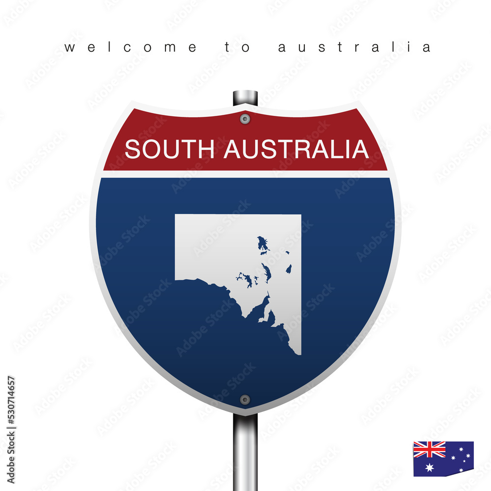Sign Road America Style with state of Australia with Blue background and message, SOUTH AUSTRALIA and map, vector art image illustration. Sign Road America Style with state of Australia with Blue background and message, SOUTH AUSTRALIA and map, vector art image illustration.