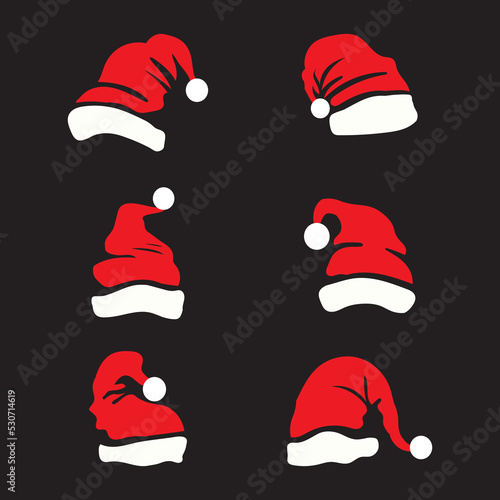 set santa hat icon vector isolated on black background