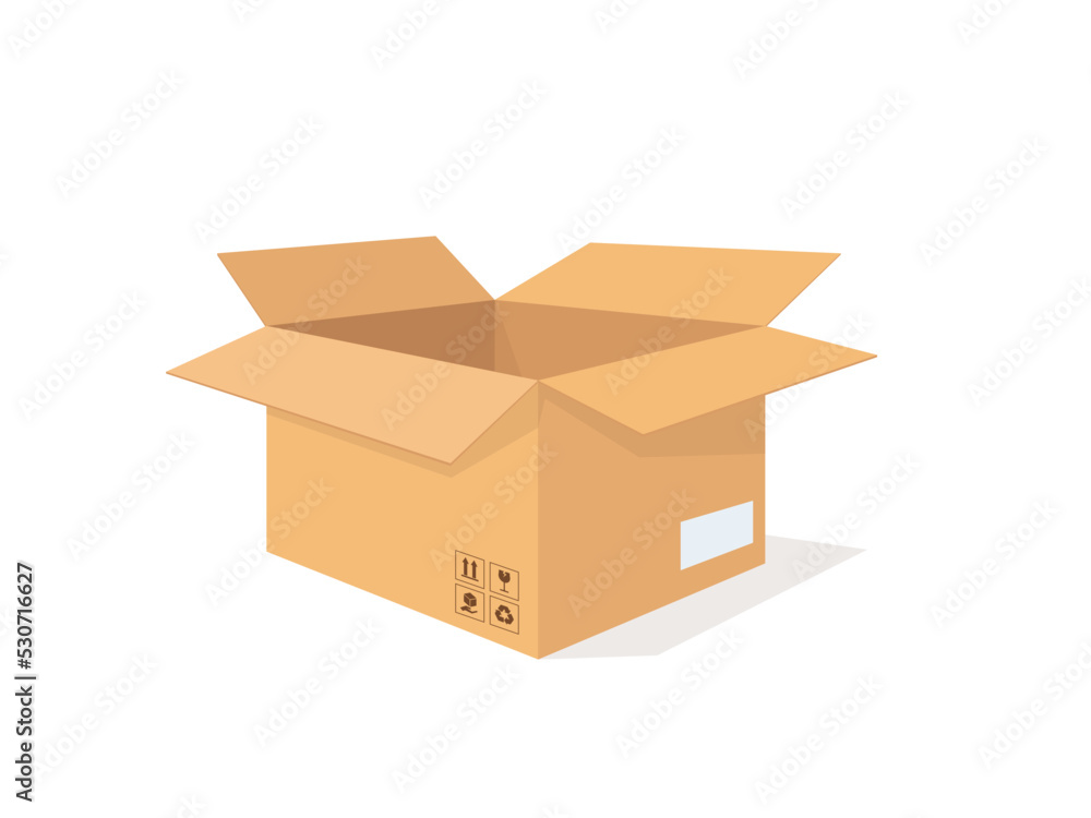 Opened carton box or cardboard illustration