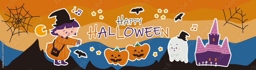 イラストバナー素材 横長 ハロウィンのたのしいイラスト イラストバナー素材 横長 ハロウィンのたのしいイラスト