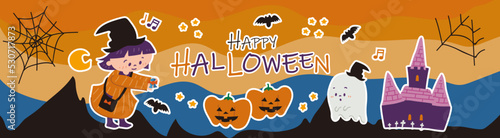 イラストバナー素材 横長 ハロウィンのたのしいイラスト