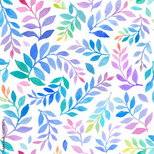 Watercolour Rainbow hand painted Leaves half drop seamless pattern