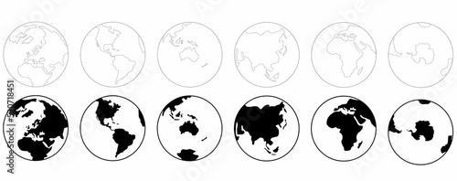 Set of globes of Earth.set of continent of earth isolated on white background